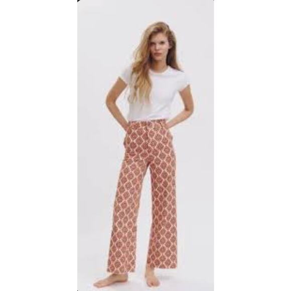 Zara Denim - Zara Brown & Cream Geometric Straight Leg Jeans